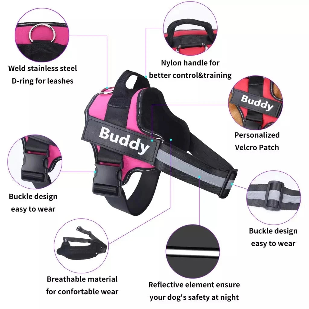 Personalised NO PULL Reflective Breathable Dog Harness