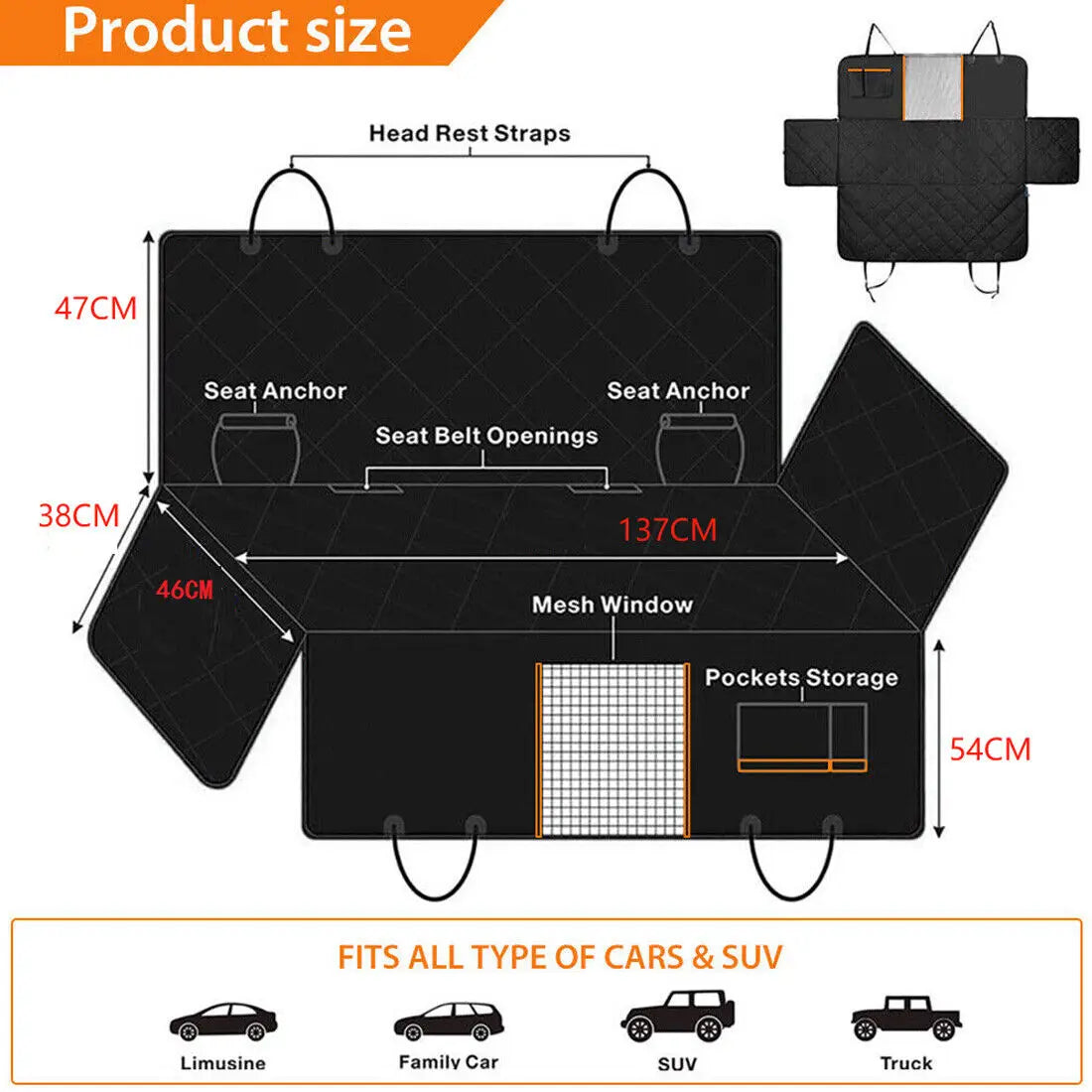 Car Rear Back Seat Cover Waterproof Cushion Mat